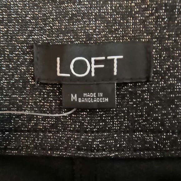 Loft Metallic Stretch Pants Women's Sz M Black Silver Skinny Leg Pull on Dressy - Picture 4 of 16